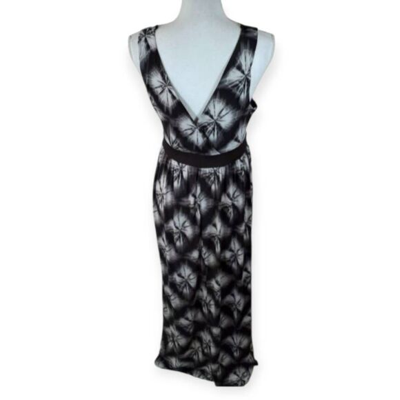 RHAPSADY BLACK, GRAY, & WHITE PLUNGE MAXI DRESS SZ.1X EUC. - Picture 4 of 5